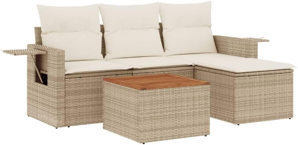 vidaXL Gartenmöbel-Set, Beige, Gartengarnitur, Garten Sofagarnitur mit Kissen 5-TLG., Gartenmöbel Gartengarnitur