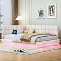 okwish Matratze, 140x200 cm, Beige, Schlafsofa Daybett mit Lattenrost und LED Lichtleiste, Tagesbett Polsterbett mit USB Steckdose