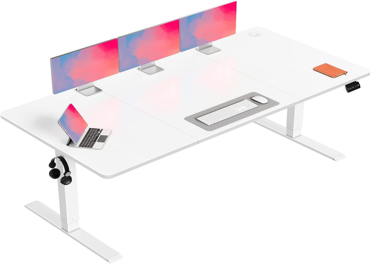 Flamaker Schreibtisch, 180 x 80 cm, Weiss, Höhenverstellbarer, Elektrischer Höhenverstellbar für Steh-Sitz, Computertisch mit Memory-Funktion