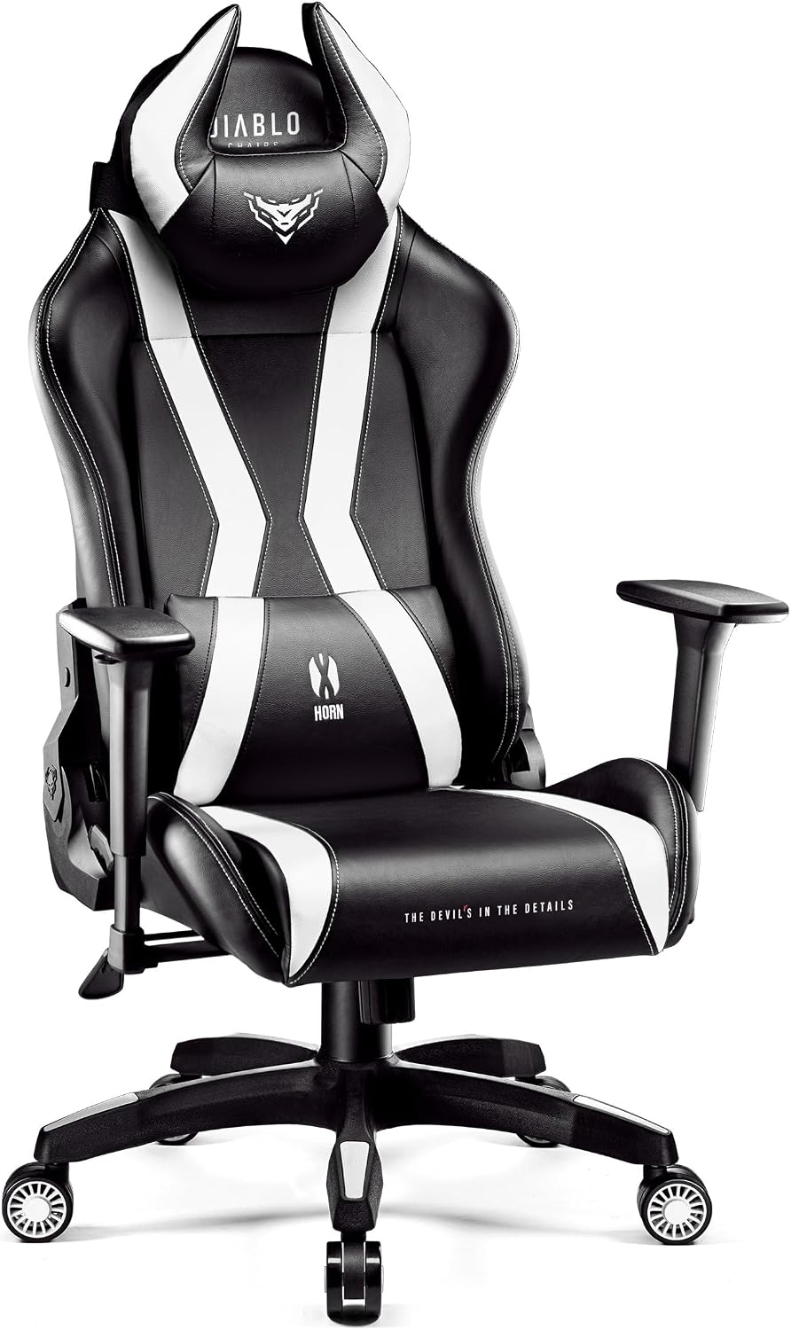 Diablo Schreibtisch, Schwarz/Weiss, Gaming Stuhl X-Horn 2.0 Bürostuhl Gamer Chair