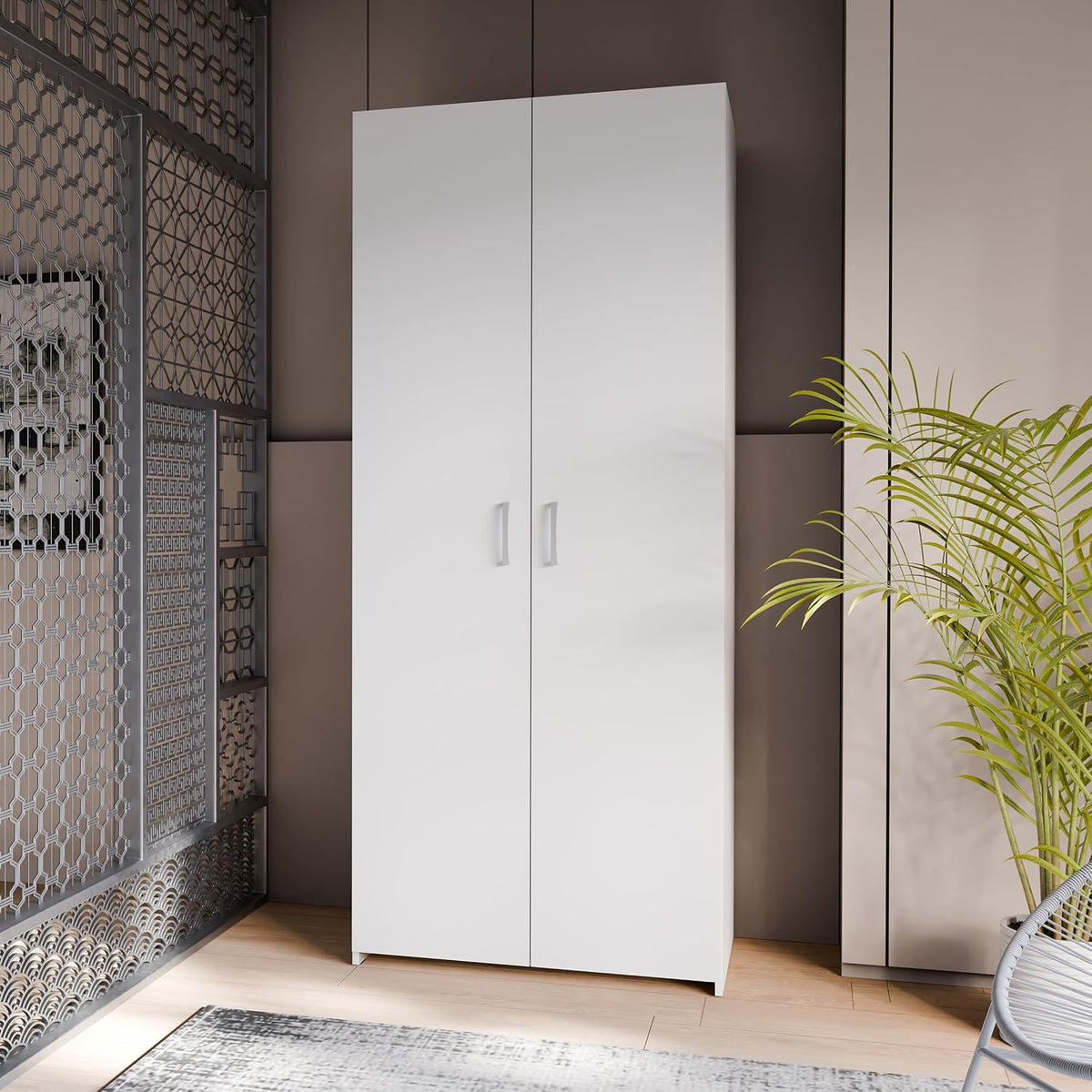 Kleiderschrank Forte, 190,5 cm, 79,7 cm, 54,4 cm, Weiss, ECONOBOX klassischer 80, Schrank mit Zwei Drehtüren und Einlegeböden