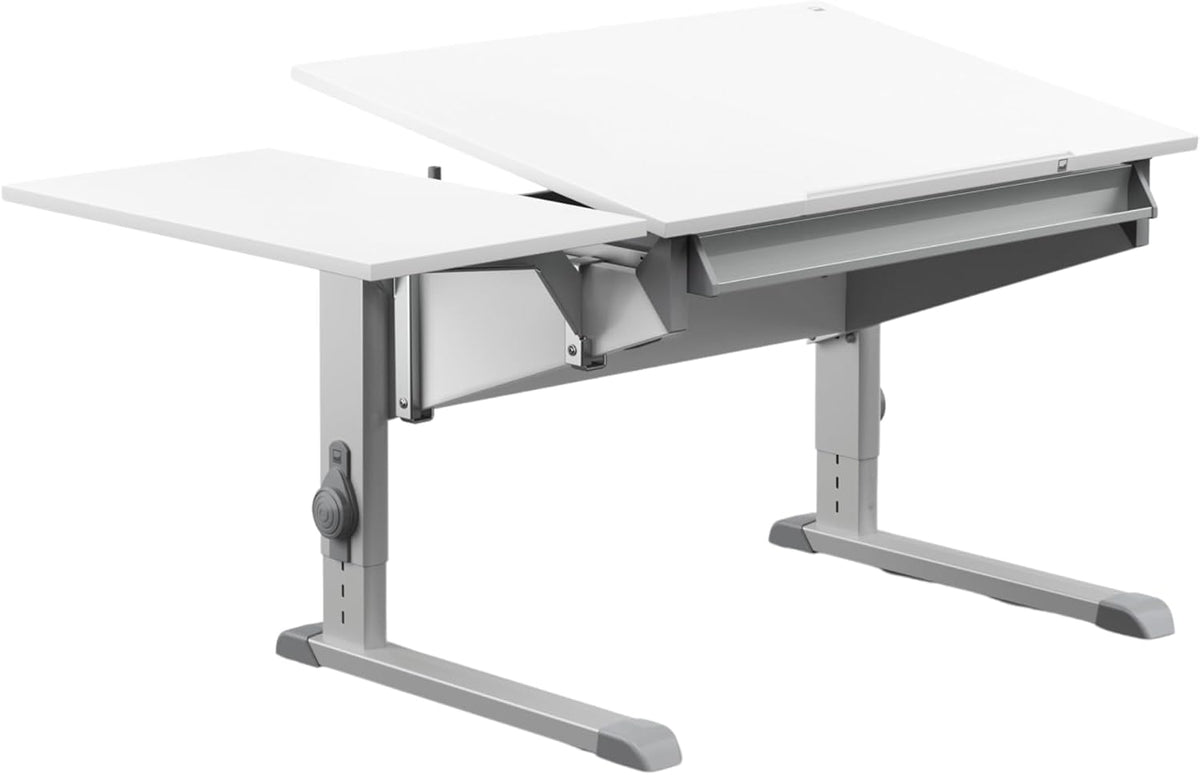 Moll Schreibtisch, Weiss/Grau, Sprinter CP Kinderschreibtisch höhenverstellbar, mitwachsend, ergonomisch & neigbar für aufrechtes Sitzen