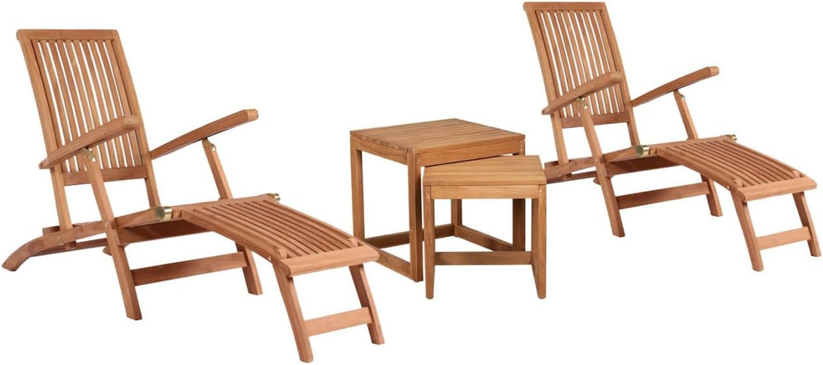 Gartenmöbel-Set MR. DEKO, Braun, Gartenmöbelset Teak Deckchair Yacht & Beistelltisch Verwood, 2X Gartenliege Massivholz verstellbar
