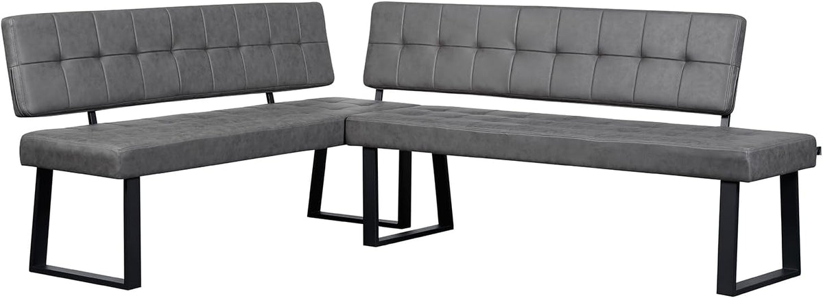 B&D home Sitzbank, 216 x 160 cm, Grau/Schwarz, ® Eckbank AKA, Esszimmerbank mit Lehne, beidseitig montierbar (Links/rechts)