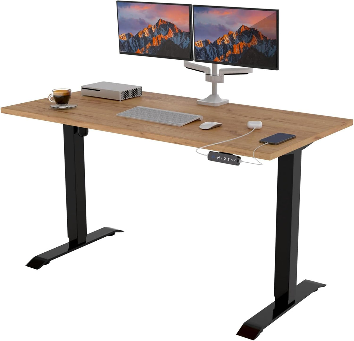 POKAR Schreibtisch, Schwarz/Holz, Höhenverstellbarer Höhenverstellbar Elektrisch Bürotisch, 120 x 80)