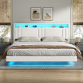KIMENICH Bettrahmen, 180x200 cm, Weiss, Polsterbett, Schwebebett, mit LED-Beleuchtung, Ladestation, Doppelbettgestell
