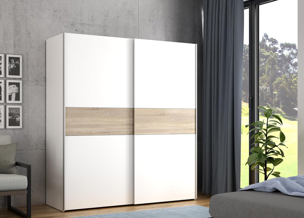 Kleiderschrank Forte, 190,5 cm, 170 cm, 61 cm, Weiss/Sonoma Eiche, LONGLINE Schrank 170, Schwebetürenschrank modern