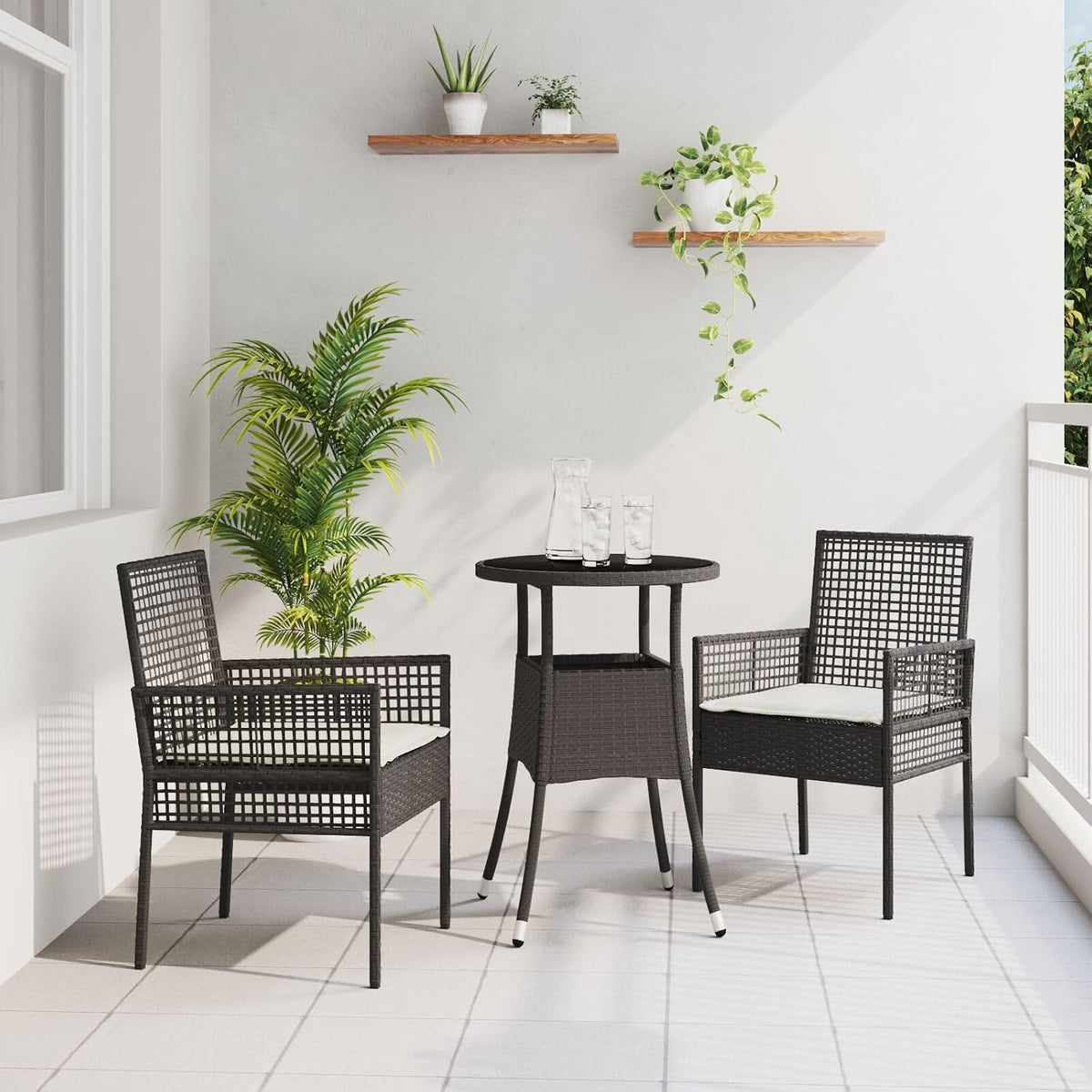 SKTQYQO Gartenmöbel-Set, Polyrattan, Braun/Weiss, 5-teilig, aus synthetischem Polyrattan, braun, mit gepolsterten Kissen