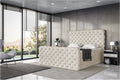 MEBLINI Boxspringbett, Creme, King mit Bettkasten - Gepolstert Doppelbett mit Matratze