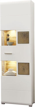 Stella Trading Vitrine, 65 x 205 x 37 cm, Weiss, Fun Plus Grosse weiss mit schönen Hirnholz-Applikationen