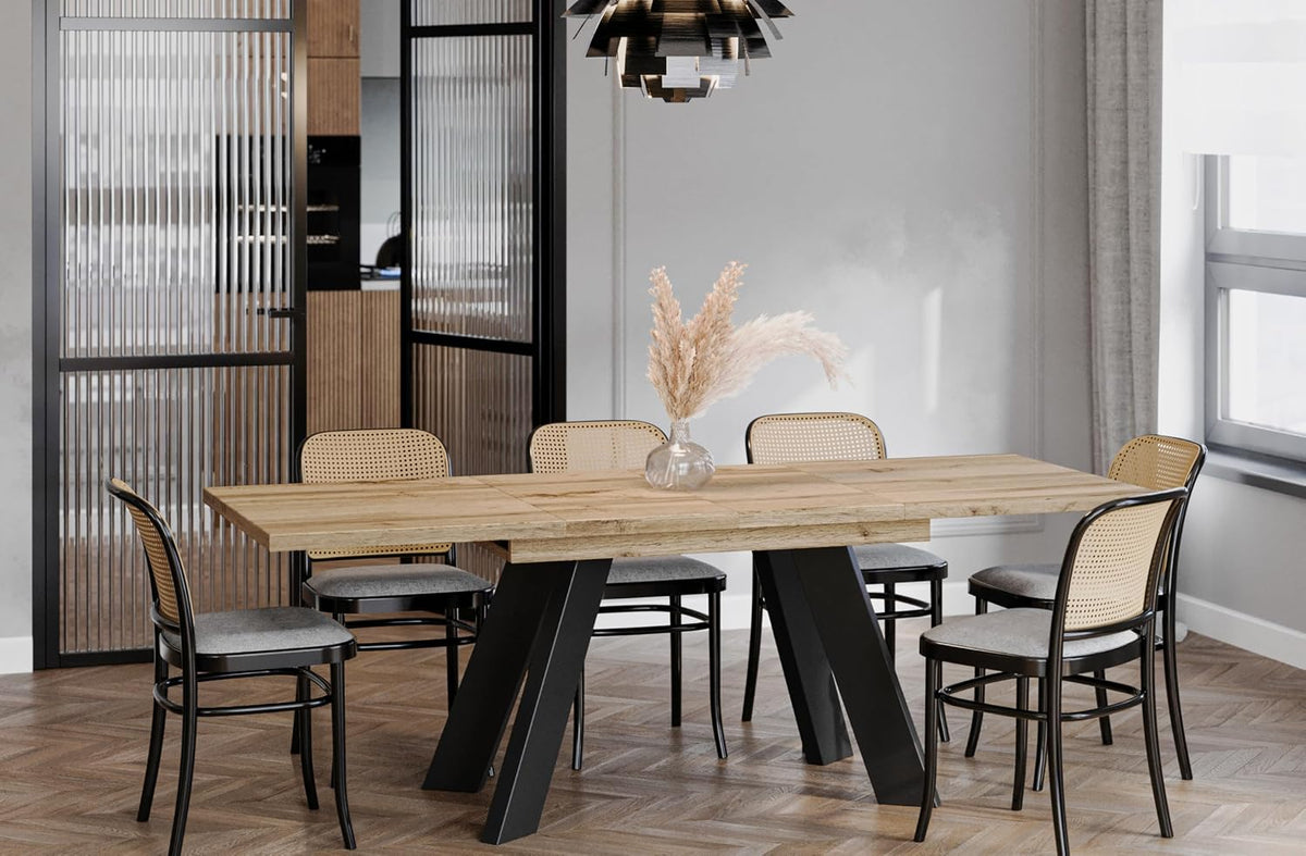 Endo-Moebel Esstisch, 130 cm, 210 cm, Holz/Schwarz, erweiterbar Como - edler Wohnzimmertisch Synchronauszug