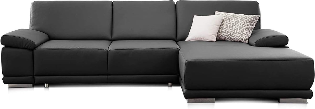 Sofa CAVADORE, Schwarz, Ecksofa Corianne in Lederoptik / Couch