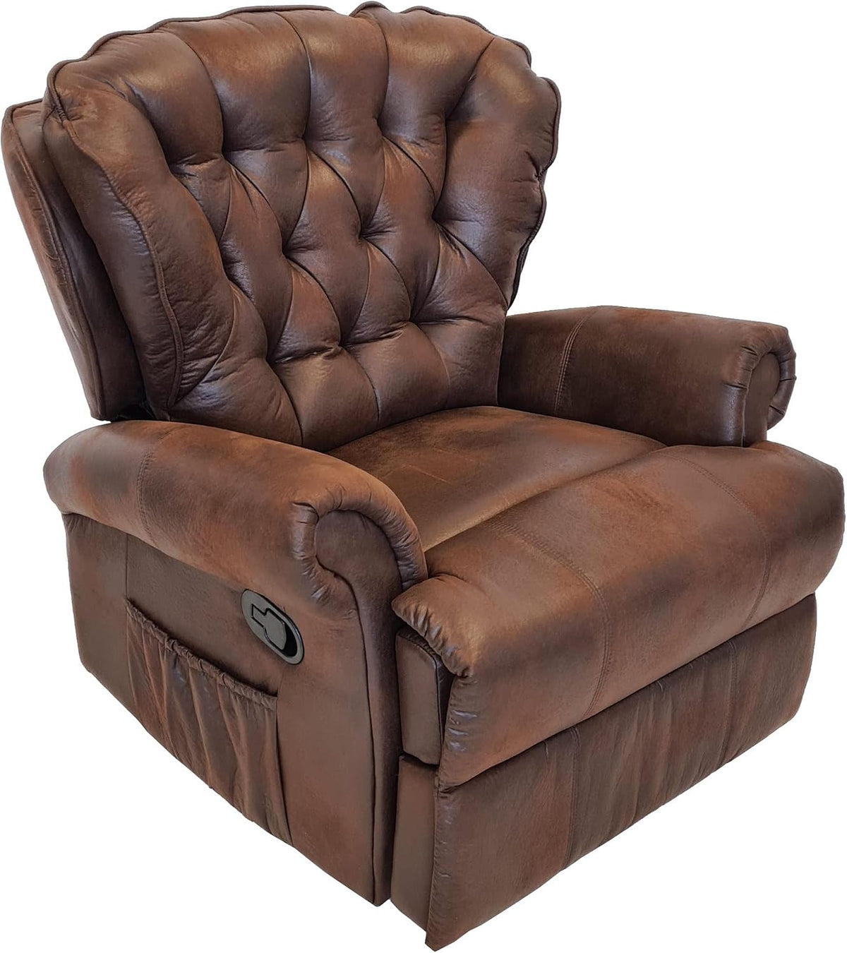 abc HOME Relaxsessel, 85 cm, Braun, im Chesterfield-Stil, Komfort-Sessel mit manueller Liegefunktion, Edle Vintage-Optik