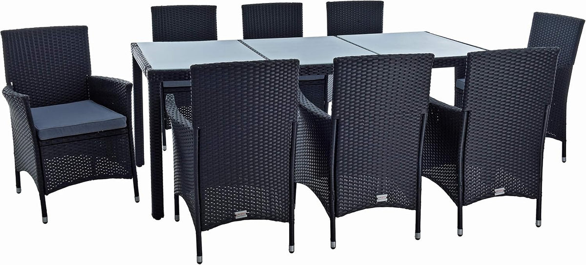 Gartenmöbel-Set ESTEXO, Schwarz, Polyrattan Sitzgruppe Gartenmöbel Set 8 Personen