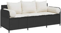 vidaXL Sofa, PE-Rattan, pulverbeschichteter Stahl, Schwarz/Weiss, Gartensofa mit Kissen 3-Sitzer Schwarz Poly Rattan