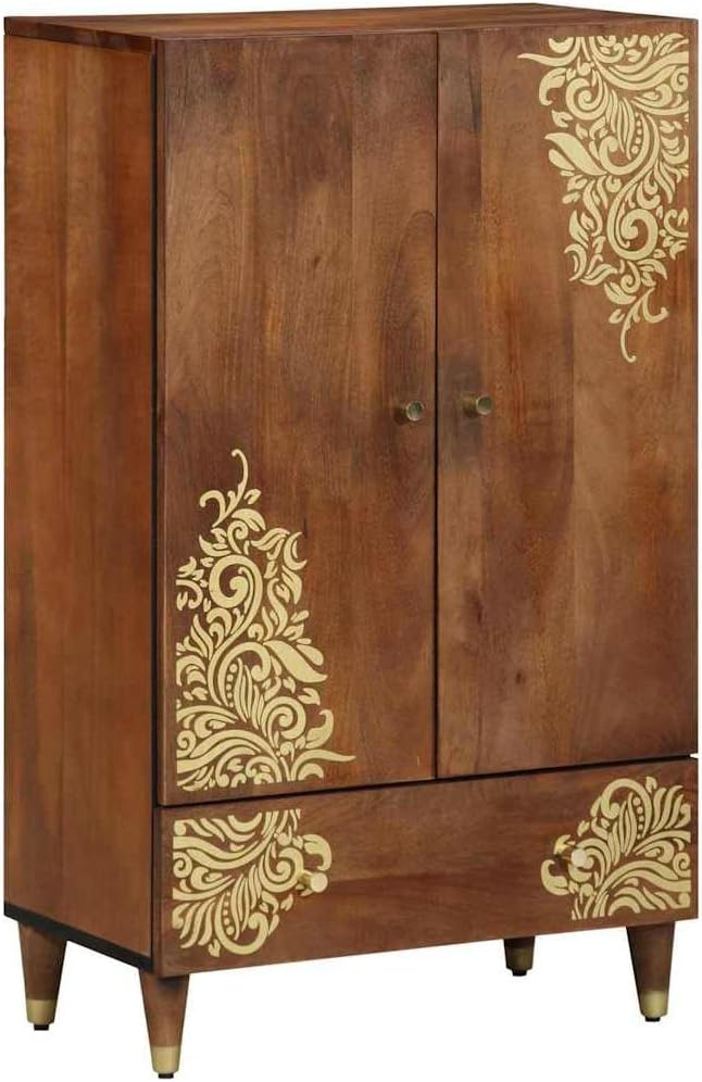 vidaXL Sideboard, 60 x 33 x 100 cm, Braun, Highboard mit Regal Massivholz Mango, Eleganter Wohnzimmerschrank, rechteckige Aufbewahrung