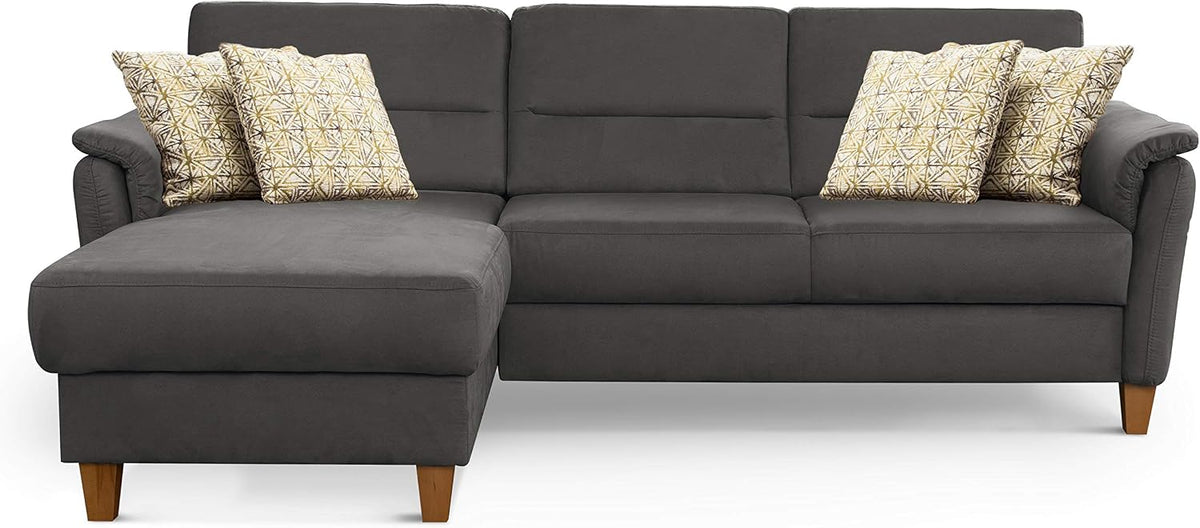 Sofa CAVADORE, Grau, Ecksofa Palera / L-Form- im Landhausstil mit Federkern /
