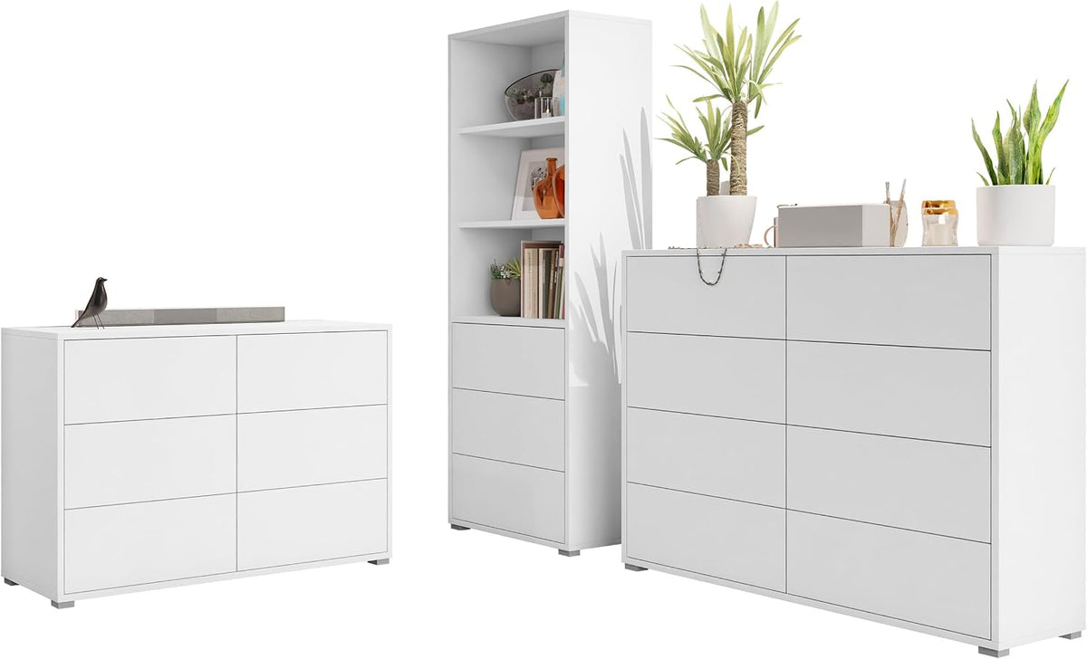 Mirjan24 Sideboard, Weiss, Wohnzimmer-Set Gesita I, Wohnzimmerschrank, Anbauwand, im Set: 2X Kommode und Regal, Griffloses Öffnungssystem