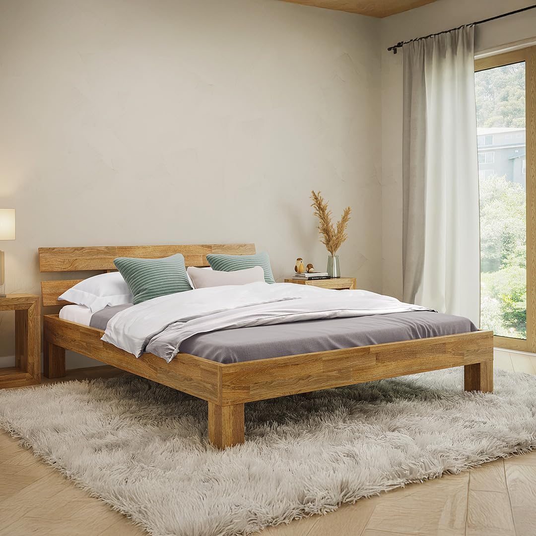 skølm Bettrahmen, L 215 cm x B 164,5 cm x H 77,7 cm, Massivholz, Eiche, Holz