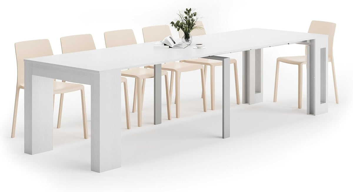 MOBILI FIVER Konsolentische, 90 cm, Weiss/Beige, Ausziehbarer Konsolentisch Easy mit Halterung für, 45(305) x, Esche