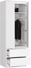 BDW Kleiderschrank, 180x60x51 cm, Weiss, mit 2 Türen, 2-türiger, 2 Schubladen - Aufbewahrungsschrank - Moderner Schrank