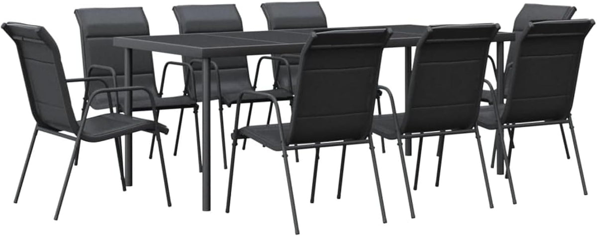 Gartenmöbel-Set Gecheer, Schwarz, Gartengarnitur, 9-TLG. Garten Essgruppe 8 Personen, Tisch mit Stuhl, Terassenmöbel