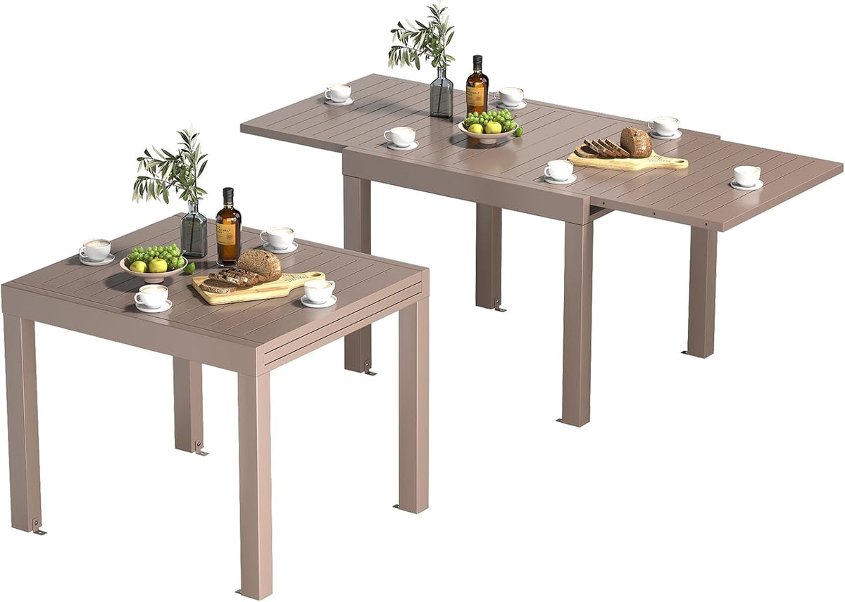 TRIUMPHKEY Esstisch, 160 x 75 cm, Braun, Gartentisch Ausziehbar, Gartentisch Wetterfest mit Aluminium, 80/ Ausziehbar für 4-6 Personen