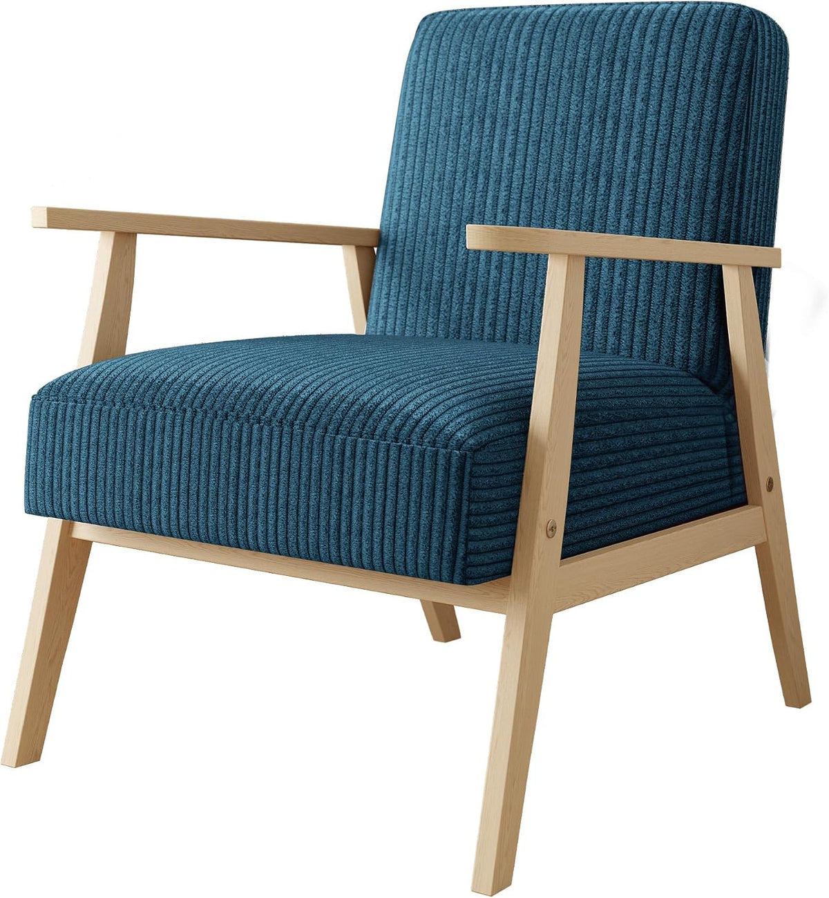 Mirjan24 Ohren- & Armlehnensessel, Blau/Hellbraun, Sessel Wikez Cord, Polstersessel mit Holzarmlehne, Lehnstuhl