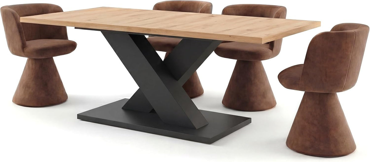 Newroom Esstisch, 150x76x90 cm, Braun/Schwarz, Ausziehbar Anthrazit Wildeiche Esszimmertisch Modern