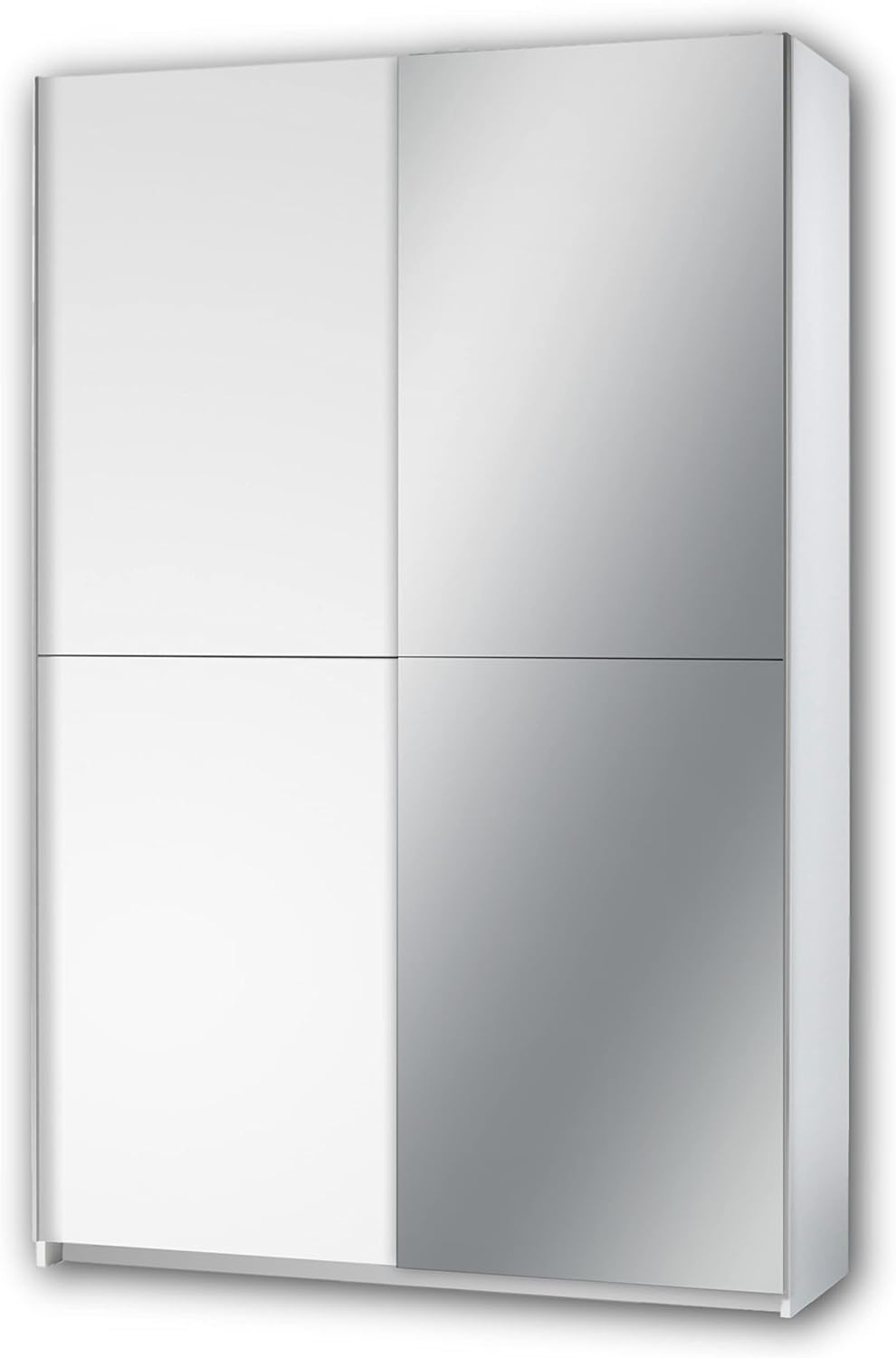 Kleiderschrank Stella Trading, 125 x 195 x 38 cm, Weiss/Silber, FAST Eleganter / Garderobenschrank mit Spiegeltür & viel
