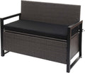 Mendler Sitzbank, Grau/Schwarz, Poly-Rattan 2er HWC-F39AM, Gartenbank Truhenbank, Staufach Aufbewahrung Sitzkissen - grau