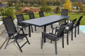 OUTFLEXX Essgruppe, 240x100 cm, Anthrazit, Premium Garten-, matt, Alu/Textilene, Tisch 180/, 6 Stapel-, 2 Klappstühle