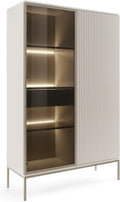 Emporius Vitrine, 100 cm, 166 cm, Beige, Daveno Vitrinenschrank, Glasvitrine Stehend - Highboard, Glasvitrine mit LED und Lamellen - hoch