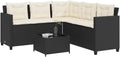 IKAYAA Sofa, Schwarz/Beige, L-Form Balkonsofa - Gartenmöbel Klein Poly Rattan-Schwarz