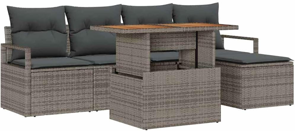Qifoedo Sofa, 55x55 cm, Poly-rattan, stahl und massives akazienholz, Grau/Braun