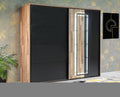 Forte Kleiderschrank, 281 cm, 216 cm, 64 cm, Schwarz/Eiche, Sirius Crown Schrank 280 290, mit LED Beleuchtung, breit x hoch x tief