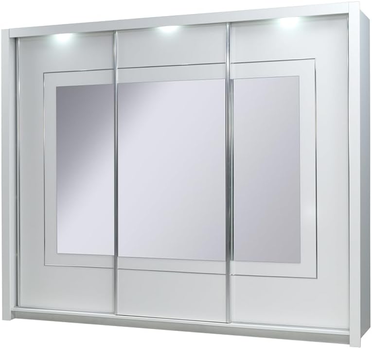 Kleiderschrank Lomadox, 258 cm, Weiss, Schlafzimmer Schwebetürenschrank in Hochglanz PALINURO-166, breit