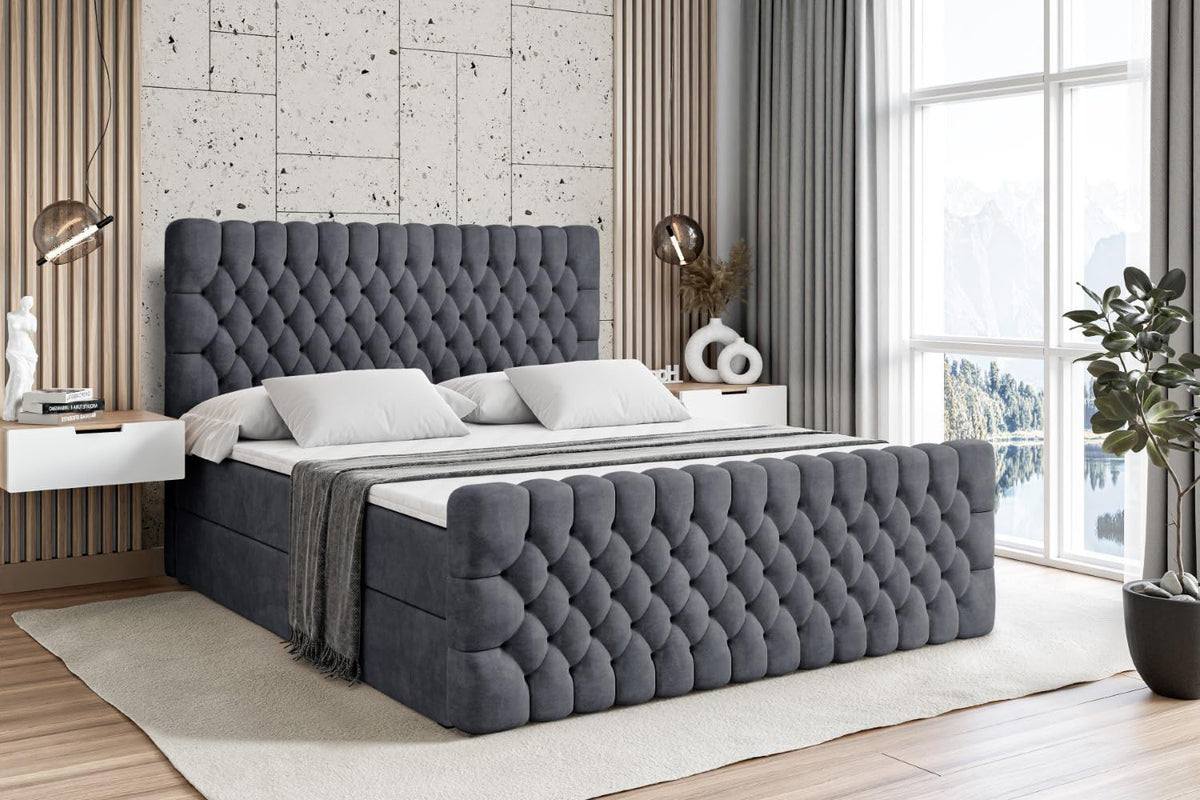ALTDECOR Boxspringbett, Möbelplatte, Holz, Kunststoff, Dunkelgrau, mit Matratze und Lattenrost, Boxbett, Topper