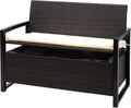 Mendler Sitzbank, Braun/Creme, Poly-Rattan 2er HWC-F39, Gartenbank Truhenbank, Staufach Aufbewahrung Sitzkissen - braun