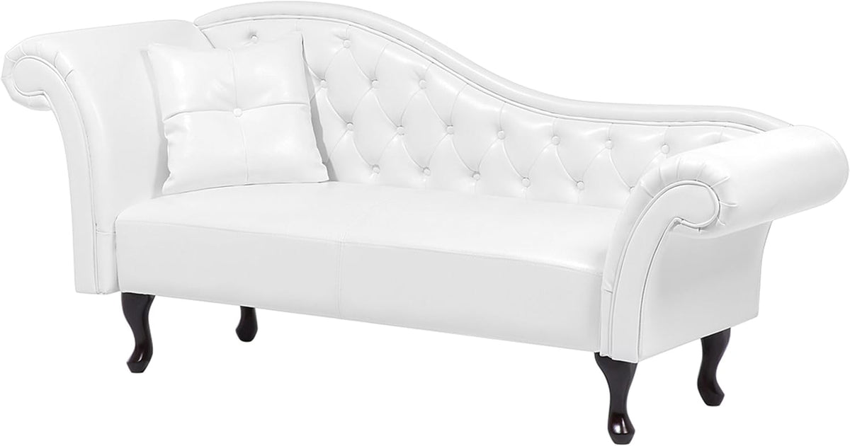 Beliani Relaxsessel, PU-Leder., Weiss, Chaiselongue im Chesterfield Style linksseitig Kunstleder