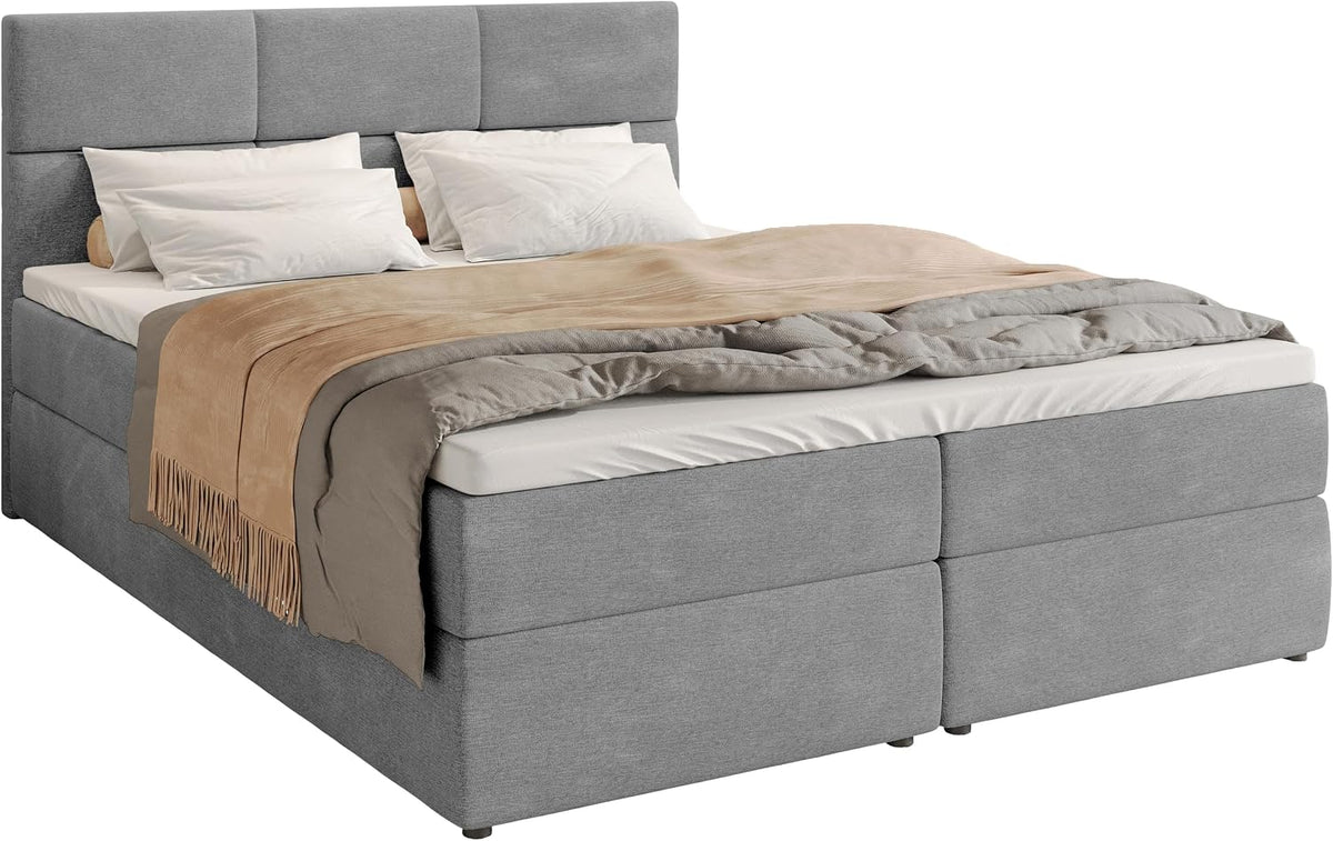BROMARKT Boxspringbett, Hellgrau, mit Bettkasten Polsterbett mit Bonell-Matratze und Topper