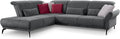 Sofa CAVADORE, Dunkelgrau/Bordeaux/Lichtgrau, Ecksofa Cooper / Luftige Eckcouch mit Ottomane links, Armteilverstellung