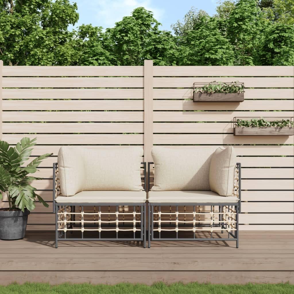Gartenmöbel-Set Mandloder, Anthrazit/Beige, Ecksofa Set, 2-teilig, Anthrazit Poly Rattan, Modulares Gartensofa mit Kissen