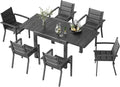 Gartenmöbel-Set TRIUMPHKEY, 160 cm, Dunkelgrau, 6 Personen aus Aluminium, 1 Ausziehbarer Tisch (80- ) & 6 stapelbare Stühle Balkon