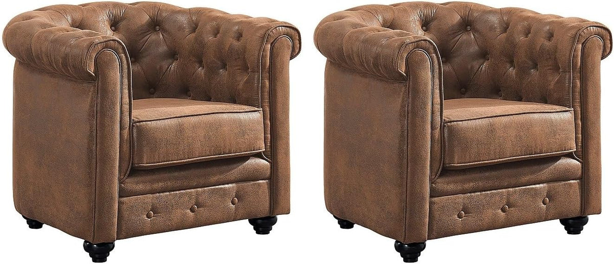 Sofa Vente-unique, Braun, Set mit 2 Chesterfield-Sesseln aus Mikrofaser