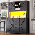 Gxffipw Buffetschrank, 174.7 cm, Schwarz/Braun, Küchenschrank Höhe mit LED Licht und 2 Schubladen, Hochschrank Vorratsschrank mit Schiebetüren