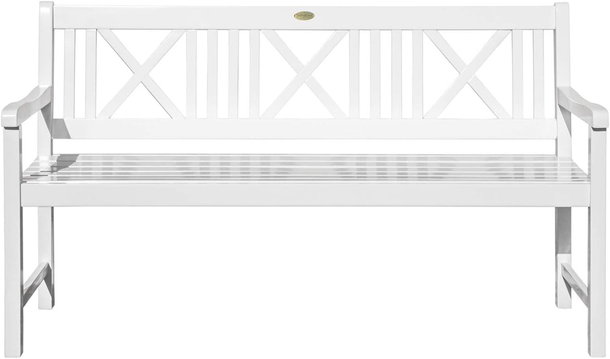 Garden Pleasure Sitzbank, 160 cm, Weiss, Landhausbank Lübeck, 3-Sitzer Gartenbank Washed, Länge, Parkbank aus Eukalyptus