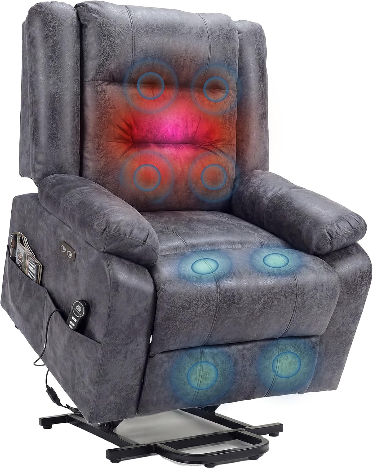 Asukale Relaxsessel, 220 kg, Dunkelgrau, Elektrischer Fernsehsessel mit aufstehhilfe, Massagesessel mit Wärmefunktion