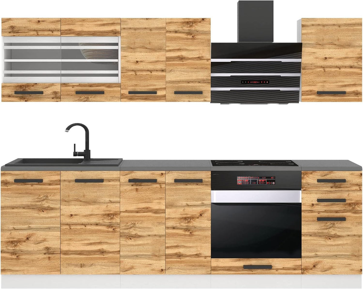B BELINI GROUP Küchenzeile, 240 cm, Braun/Schwarz, Küchenblock Margaret - Küchenmöbel Einbauküche, mit Arbeitsplatten