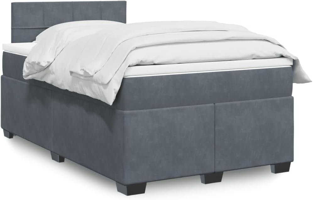 Massbinet Boxspringbett, 120x200 cm, Dunkelgrau/Weiss, mit Matratze Moderen Polsterbett Bettkasten Lattenrost &